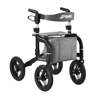 Abbildung von FabaCare Rollator Outdoor Puma Air Gehwagen, Gehhilfe Senioren mit Luftbereifung Grau