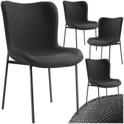 Abbildung von tectake® 4er Stuhl Set, Polsterstuhl für Küche, Esstisch, Sessel Schminktisch, Cocktailsessel, Elegante Esszimmerstühle oder Wohnzimmerstühle edles Dining Webstoff schwarz/schwarz