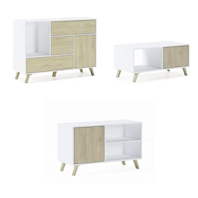 Abbildung von Skraut Home Modell Wind 100 Möbelset, Melamin, Weiß, Eiche, 120x40x86, 92x50x45, 95x40x57