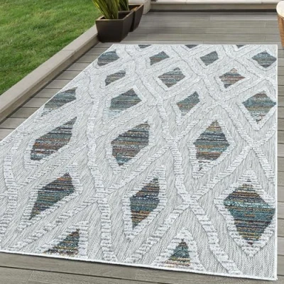 Abbildung von SIMPEX24 Outdoorteppich Boho Design, Läufer, Höhe: 10 mm, Outdoor Teppich Multifarbe 3D Design für Küchen Balkon Terrasse