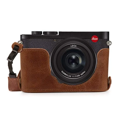 Abbildung von MegaGear MG1719 Ever Ready Kameratasche aus echtem Leder, kompatibel mit Leica Q2, Braun