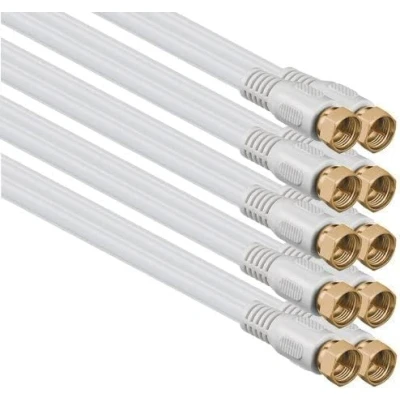 Abbildung von 1aTTack.de SAT Antennenkabel 2,5 Meter 2x geschirmt vergoldet, F Stecker &gt; (vollständig geschirmt) weiß gold 85db (5 Stück)