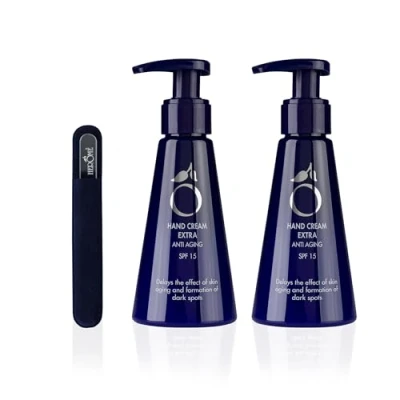 Abbildung von Herome 2 Pack Handcreme (Hand Cream) Extra Anti Aging Schütz Gegen Hautalterung Und Pigmentflecken, Mildert Falten SPF15, mit gratis Glasnagelfeile * 120ml.
