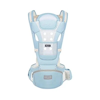 Abbildung von SONARIN Babytrage Atmungsaktiv mit Hüftsitz für Neugeborene und Kleinkinder von 0 36 Monate,Reiner Baumwolle 3D Air Mesh Ergonomische,Multiposition,Bis zu 30 kg(Blau)