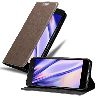 Abbildung von Cadorabo Hülle kompatibel mit Xiaomi RedMi 5A aus Premium Kunst Leder Flip Klappbare Stoßfeste Magnetische [Standfunktion] [Kartenfächern] Cover für Tasche in Braun