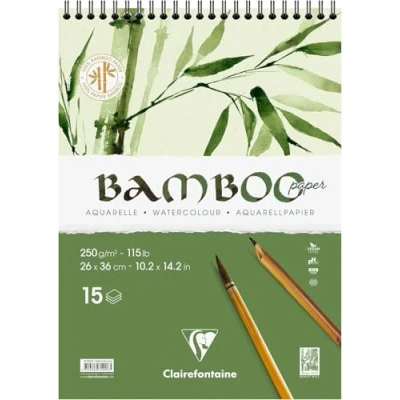 Abbildung von Clairefontaine 975926C Spiralblock Bamboo Aquarelle, 15 Blatt Bambuspapier 250g, 26x36cm, 1 Block