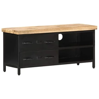 Abbildung von vidaXL Raues Mangoholz TV Schrank mit 2 Schubladen Fächern Lowboard Möbel Sideboard Fernsehtisch Fernsehschrank HiFi 90x30x41cm