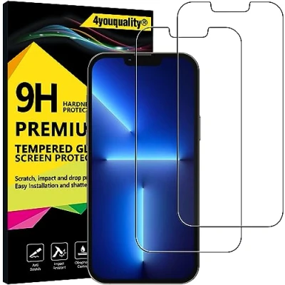 Abbildung von 4youquality Displayschutzfolie für iPhone 13 Pro Max &amp; 14 Plus (6,7 Zoll), Panzerglasfolie, 2er Pack, [LifetimeSupport] [stoßfest] [Splitterschutz] [Anti Kratzen]