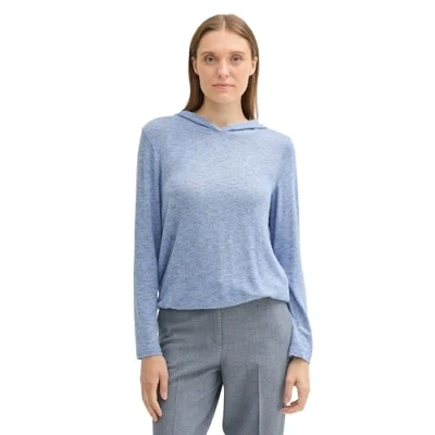 Abbildung von TOM TAILOR Damen 1043694 Langarm Shirt mit Kapuze, 35899 Calm Blue Melange, Large