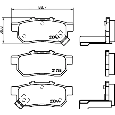 Abbildung von HELLA 8DB 355 017 151 Bremsbelagsatz mit akustischer Verschleißwarnung HONDA: Jazz 3 Schrägheck, 2 CIVIC 6 Hatchback