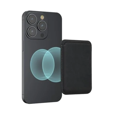 Abbildung von kwmobile Wallet Kartenhalter für Apple iPhone 15 / 14 13 12 Serie Halterung, (1 tlg., Magnetische Karten Hülle kompatibel mit MagSafe Halter Stoffbezug)