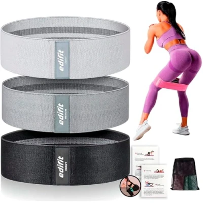 Abbildung von Edifit, Fitnessbänder, mit 3 Widerstandsstufen, Fitness, rutschfeste Gummibänder, 3er Pack, für Fitnessstudio, Yoga, Crossfit, Pilates oder Heimübungen (Schwarz, Grau und Hellgrau)