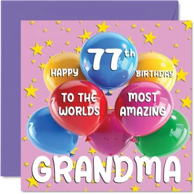 Abbildung von Geburtstagskarte für Oma zum 77. Geburtstag World&#039;s Most Amazing Grandma Happy 77th Birthday Card for from Granddaughter Grandson, 145 mm x mm, Alter 77, Siebenzig Grußkarten