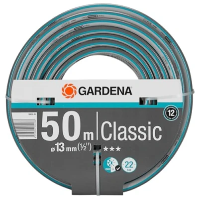 Abbildung von Gardena Classic Schlauch 13 mm (1/2 Zoll), 50 m ohne systemteile: Universeller Gartenschlauch aus robustem Kreuzgewebe, 22 bar Berstdruck, druck und UV beständig (18010 20), grau/blau