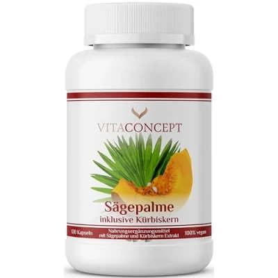 Abbildung von Vitaconcept Sägepalme und Kürbiskern (5% Phytosterole) 500 mg pro Kapsel 120 hochdosierte Kapseln Sägepalmenextrakt + Kürbiskernextrakt laborgeprüft