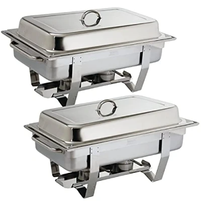 Abbildung von Olympia Milan Chafing Speisewärmer Set aus Edelstahl, 1/1 GN / 9 Liter (2 Stück), Farbe: Silber, inklusive wärmeisolierenden Deckeln, passend für x 65 mm Gastronorm Pfannen, S300