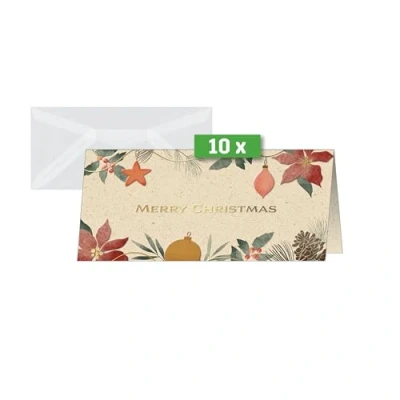 Abbildung von Sigel DS095 Premium Weihnachtskarten Set Christmas Art, DIN lang, 10 Karten mit Umschlägen, ideal zum Bedrucken, aus nachhaltigem Gras Papier