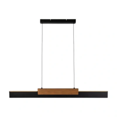 Abbildung von LED Hängeleuchte Wiebke, schwarz Holzdetail 120,5 cm dimmbar