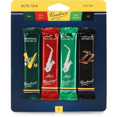 Abbildung von Vandoren SRMIXA2 Altsaxophon Jazz Mix Karte enthält je 1 ZZ, V16, JAVA und Red Strength 2