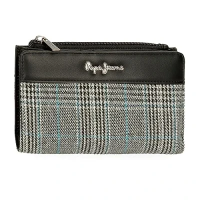 Abbildung von Pepe Jeans Kendra Geldbörse mit Kartenfach, Schwarz, 17 x 10 2 cm, Polyester Details aus Kunstleder, Talla única, Brieftasche Kartenhalter