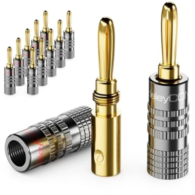 Abbildung von deleyCON 12 Stück Bananenstecker Set Vergoldet Schraubbar für Lautsprecherkabel Boxenkabel 0,75 mm 4,5 &amp; z. B. HiFi Audio Heimkino Receiver Grau