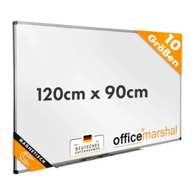 Abbildung von OfficeMarshal Magnetisches Whiteboard 120x90cm mit Alurahmen und abnehmbare Stiftablage für Büro, Heim Schule, Magnettafel kratzfest trocken abwischbar Magentboard