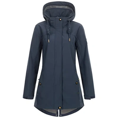 Abbildung von Ankerglut Damen Softshellmantel Kurzmantel Mit Kapuze Gefüttert Übergangsjacke #Ankerglutbrise Softshelljacke, Navy, 36 EU