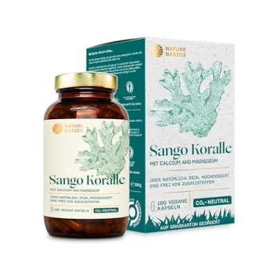 Abbildung von Nature Basics Magnesium Komplex 180 Kapseln Sango Koralle mit 660mg Kalzium &amp; 330mg pro Tagesdosis Optimales 2:1 Calcium Verhältnis hochdosiert