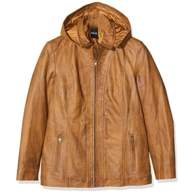 Abbildung von Urban Leather Damen Lederjacke mit Kapuze Sk1, Braun (Tan), 5XL