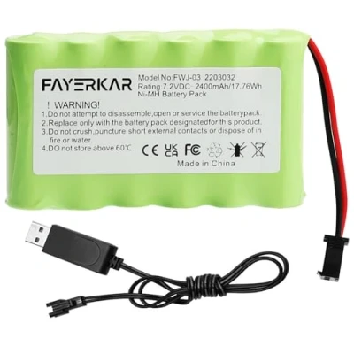 Abbildung von Fayerkar 7.2 V NI MH Akku, 2400 mAh wiederaufladbare AA RC Auto Batterie, Batterie mit Ladekabel, SM Stecker für ferngesteuerte LKW, Beleuchtung, Elektrowerkzeuge