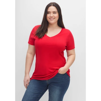 Abbildung von Sheego 2 PACK Tshirt basic, Damen, Größe: 44/46, Schwarz/mohnrot