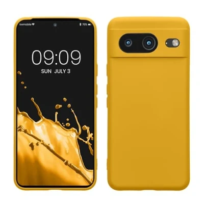 Abbildung von kwmobile Slim Case kompatibel mit Google Pixel 8 Hülle Handyhülle aus Silikon in Honiggelb