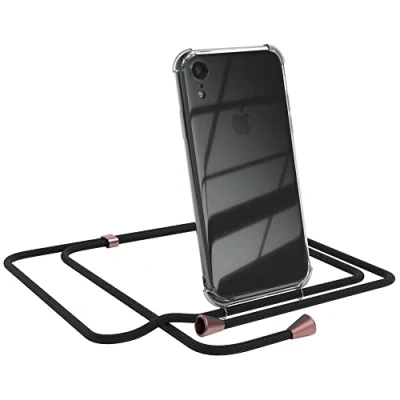 Abbildung von EAZY CASE Handykette kompatibel mit iPhone XR Handyhülle Umhängeband, Handykordel Schutzhülle, Silikonhülle, Hülle Band, Stylische Kette für Smartphone, Clips in Rose