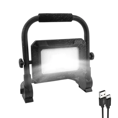 Abbildung von ANSMANN LED Arbeitsleuchte, 2000 Lumen,wiederaufladbar, Spritzwasserschutz, robuster Baustrahler für Werkstatt, Baustelle, Garage/ 2 Helligkeitsstufen