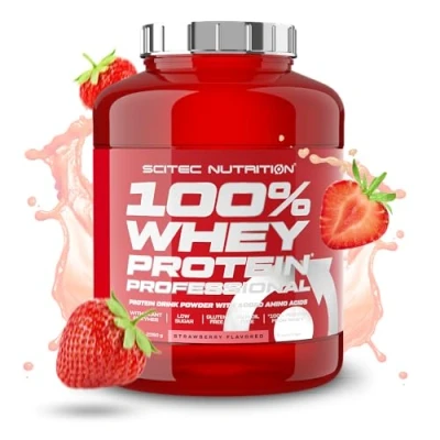 Abbildung von Scitec Nutrition 100% Whey Protein Professional Angereichert mit zusätzlichen Aminosäuren und Verdauungsenzymen Glutenfrei Palmölfrei, 2.35 kg, Erdbeere