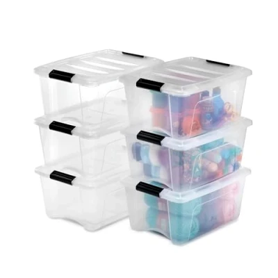Abbildung von Iris Ohyama Aufbewahrungsboxen mit Deckel, 15L, 6er Set, Transparent, Sicherer Verschluss, Stapelbar, Griffe, Schlafzimmer, Schrank, Büro, Organisation, BPA freies Plastik, Ordnungsboxen, DDNTB 15