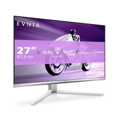 Abbildung von PHILIPS Evnia 27M2N8500AM 27 Zoll Quad HD OLED Gaming Monitor, 360 Hz, 0.03 ms, HDR400, FreeSync Premium, G Sync comp., Ambiglow (2560x1440, 2X HDMI 2.1, 1x DP 1.4, USB Hub) Weiss