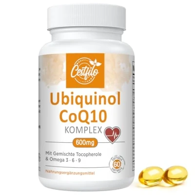 Abbildung von Ubiquinol CoQ10 600 mg Softgelkapseln Aktive Form von Plus Vitamin E &amp; Omega 3 6 9 Fortschrittliches Coenzym Q10 60 stück (1er Pack)