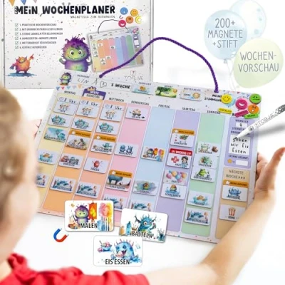 Abbildung von TOBJA Magnettafel Wochenplaner Kinder inkl. 200+ Magnete &amp; Stift Montessori Planer, Routine Planer Aufgabenplaner