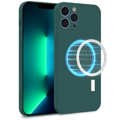 Abbildung von MyGadget Hülle für Apple iPhone 13 Pro Max [ kompatibel mit MagSafe ] Zweilagige Handyhülle Kameraschutz Cover Innenfutter &amp; Silikon außen Olive Grün