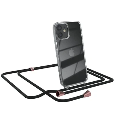 Abbildung von EAZY CASE Handykette kompatibel mit iPhone 12 Mini Handyhülle Umhängeband, Handykordel Schutzhülle, Silikonhülle, Hülle Band, Stylische Kette für Smartphone, Clips in Rosé
