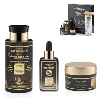 Abbildung von ImpressionZ 3 Step Skincare Set: Micellar Water, Snail Mucin Serum, Hydrating Moisturizer Restores Skin After Makeup, Night Routine for Radiant, Age Defying Skin, Suitable All Types
