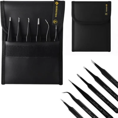 Abbildung von Bernstein Tools 5 060 SMD Pinzettensatz 6 teilig Super Spitze, Siegelspitze gebogen, Flach Rund, Breit, Flach, gebogen