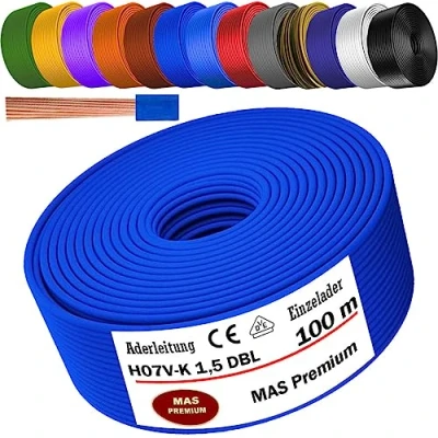 Abbildung von MAS Premium Von 5 bis 100m Aderleitung H07 V K 1x1,5 mm² SW, HBL, GNGE, GN, RT, DBL, BR, OR, GR, WS, VIO, U MAR.BL oder GE Einzelader flexibel (Dunkelblau, 100m)