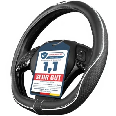 Abbildung von Upgrade4cars D Form Lenkradbezug in Weiß Lenkradschoner Universal Lenkradhülle für Sommer &amp; Winter Autozubehör Innenraum Deko