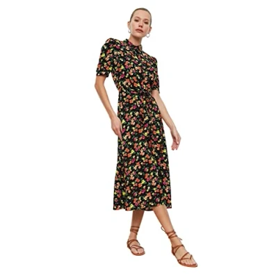 Abbildung von Trendyol Damen Women Shirt Woven Dress Midi Hemdkleid, Regular Fit, gewebtes Kleid, Black, 62
