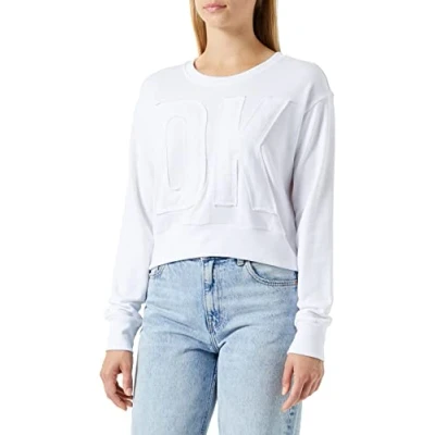 Abbildung von DKNY Women&#039;s Exploded Applique Logo Crewneck Pullover Sweater, White, Small