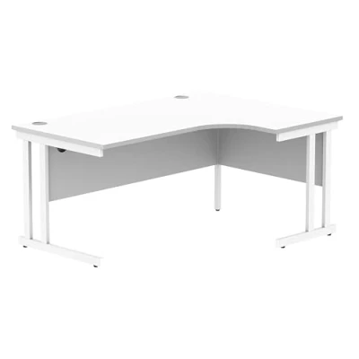 Abbildung von office hippo Robuster Büroschreibtisch, rechter Ecktisch, stark, verlässlich, mit Kabelführung und Doppelstützen, PC Tisch für Büro oder Zuhause, Arktisches Weisse Platte/Weisses Gestell