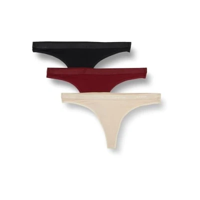 Abbildung von Calvin Klein Underwear Modern LOGO Holidaythong 3 PACK String, Damen, Größe: Medium, Black/cocoon/syrah