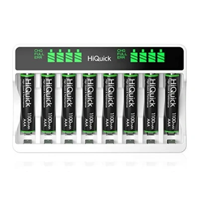 Abbildung von HiQuick Akku Ladegerät mit AAA 8 Stück, für Mignon AA, Micro NI MH wiederaufladbar Batterien, Ladeplatz LCD Anzeige aa ladegerat Stück